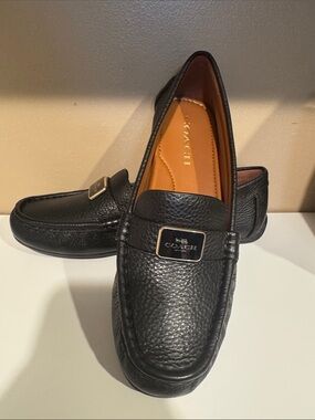 Coach Black Pebbled Leather Logo Bit Loafers